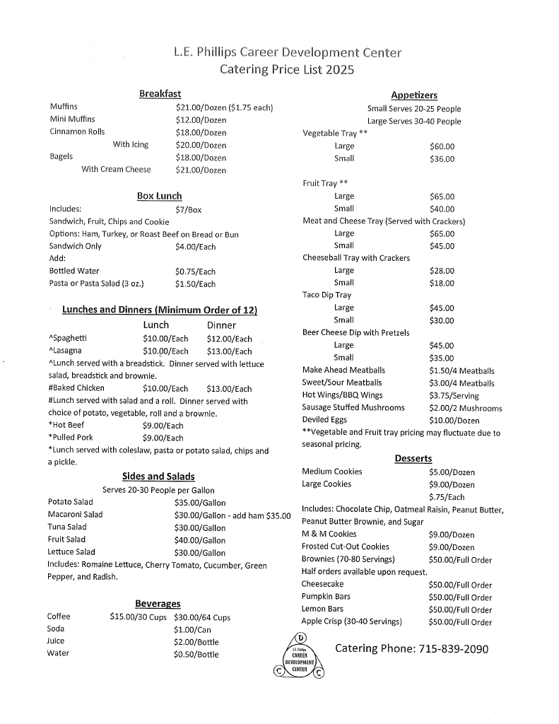 Catering Price List 2025