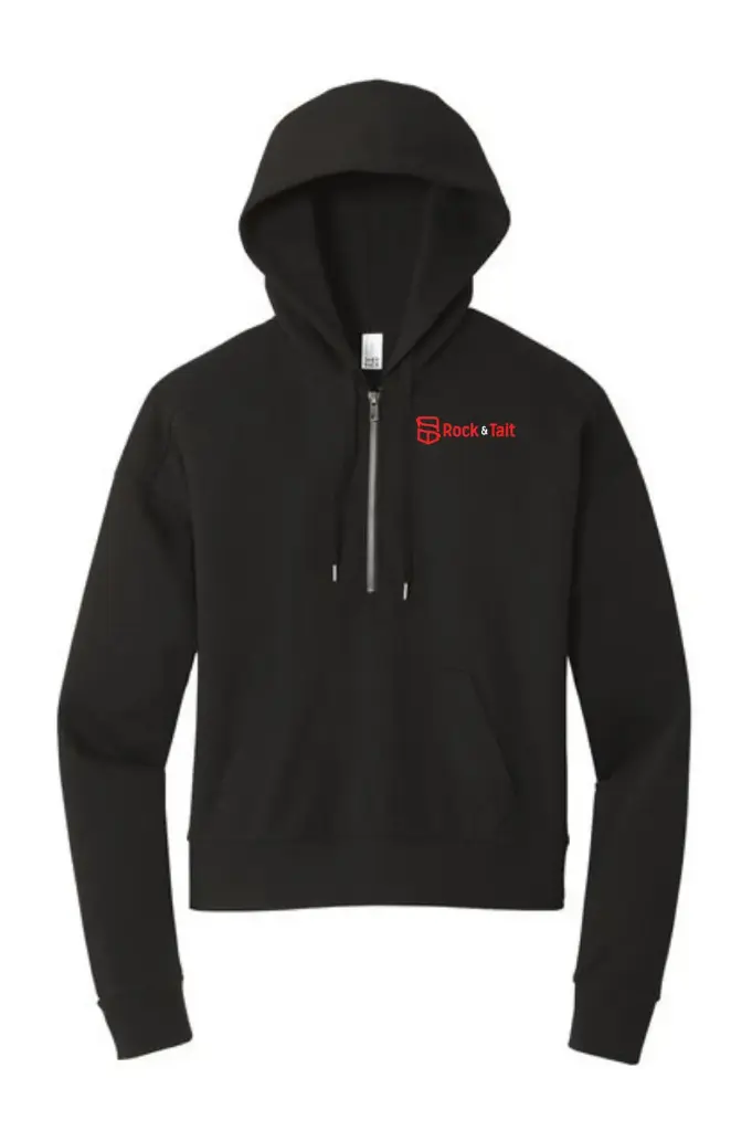 District Women's Perfect Tri Fleece 1/2 Zip Pullover (Design A, Black, Small)