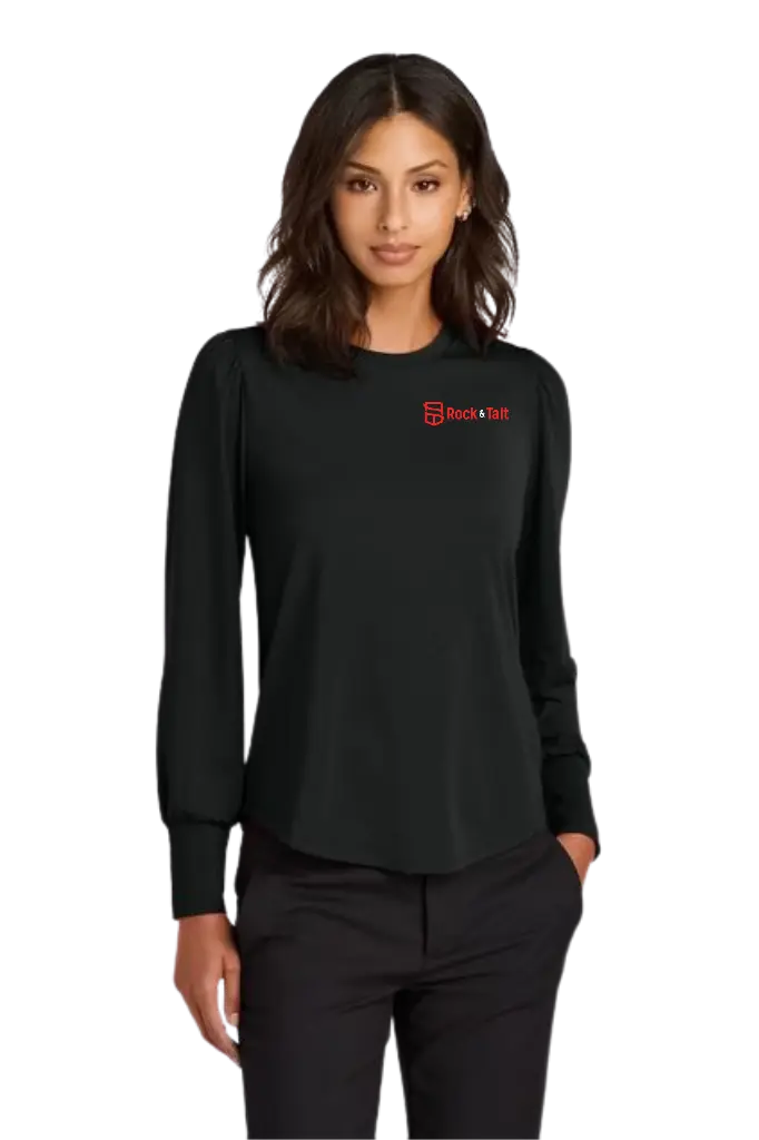 Mercer+Mettle Women's Stretch Jersey Long Sleeve Blouson Top (Deep Black, Small)