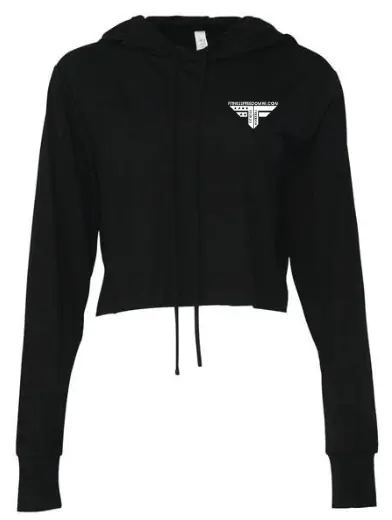 Bella + Canvas Women’s Triblend Crop Long Sleeve Hoodie Tee (Black, Small)