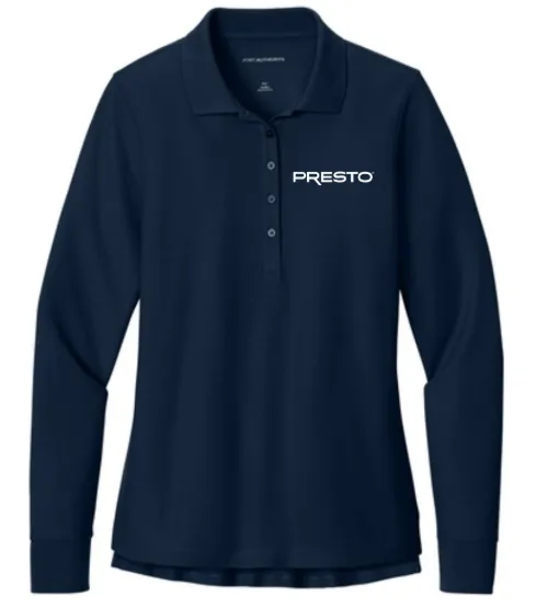 Port Authority® Women’s Wearever Signature Pique Long Sleeve Polo (Navy, X-Small)